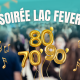 Affiche de la soirée Lac Fever avec les décennies 70, 80 et 90, logos des Automnales et de Radio Lac, sur un fond de public flouté.