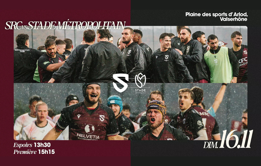 Affiche officielle du match Servette RC – Stade Métropolitain du 16 novembre 2025, à la Plaine des Sports d’Arlod, Valserhône.